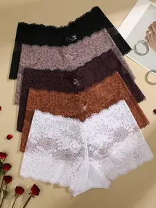 Women's Lace Panties Lingerie Underwear Set of 5, Lace Trim Panty, Butterfly Knot Pattern, Comfortable Fashion, Perfect Gift Choice, Daily Wear, Everyday