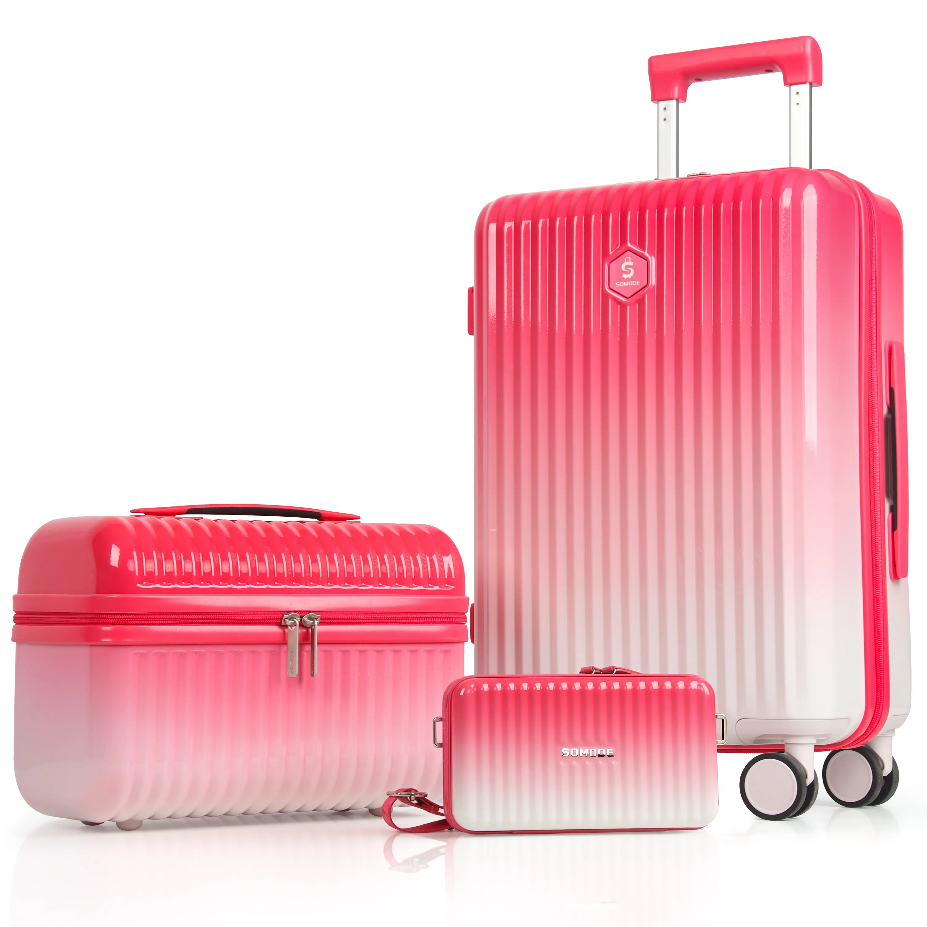 3-Piece Airline-Approved Luggage Set - 8/15/20-Inch 100% PC Hard Shell, Silent Wheels, TSA Lock, Aluminum Pull Handle, Travel Essentials for Men & Women
