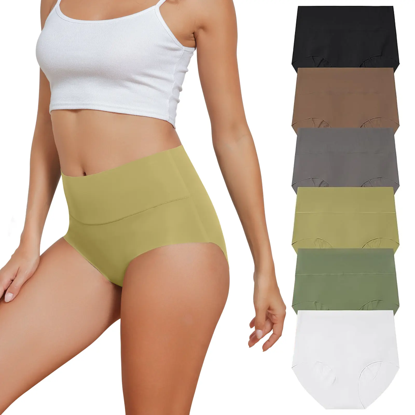 LEVAO Women's Underwear, 6 Pack Seamless High Waisted Lady Briefs, Breathable No Show Full Coverage Panties, Breathable Seamless Knicker, Cotton Seamless Briefs