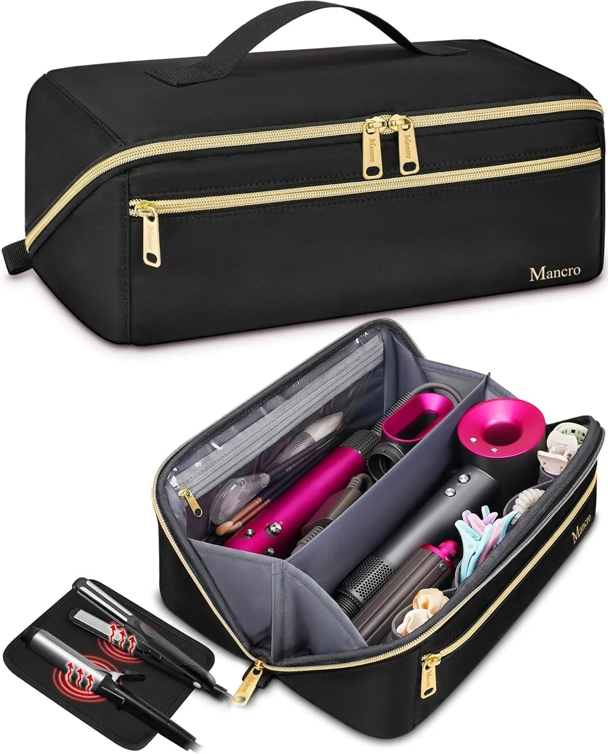 Mancro Hair Styling Tools Travel Case Designed for Shark Flexstyle, Full-access Heated Styling Tool Holder with Detachable Heat-proof Pad, Hair Styling Accessories Compartment for Flat Irons and Curling Wands.Summer Sale