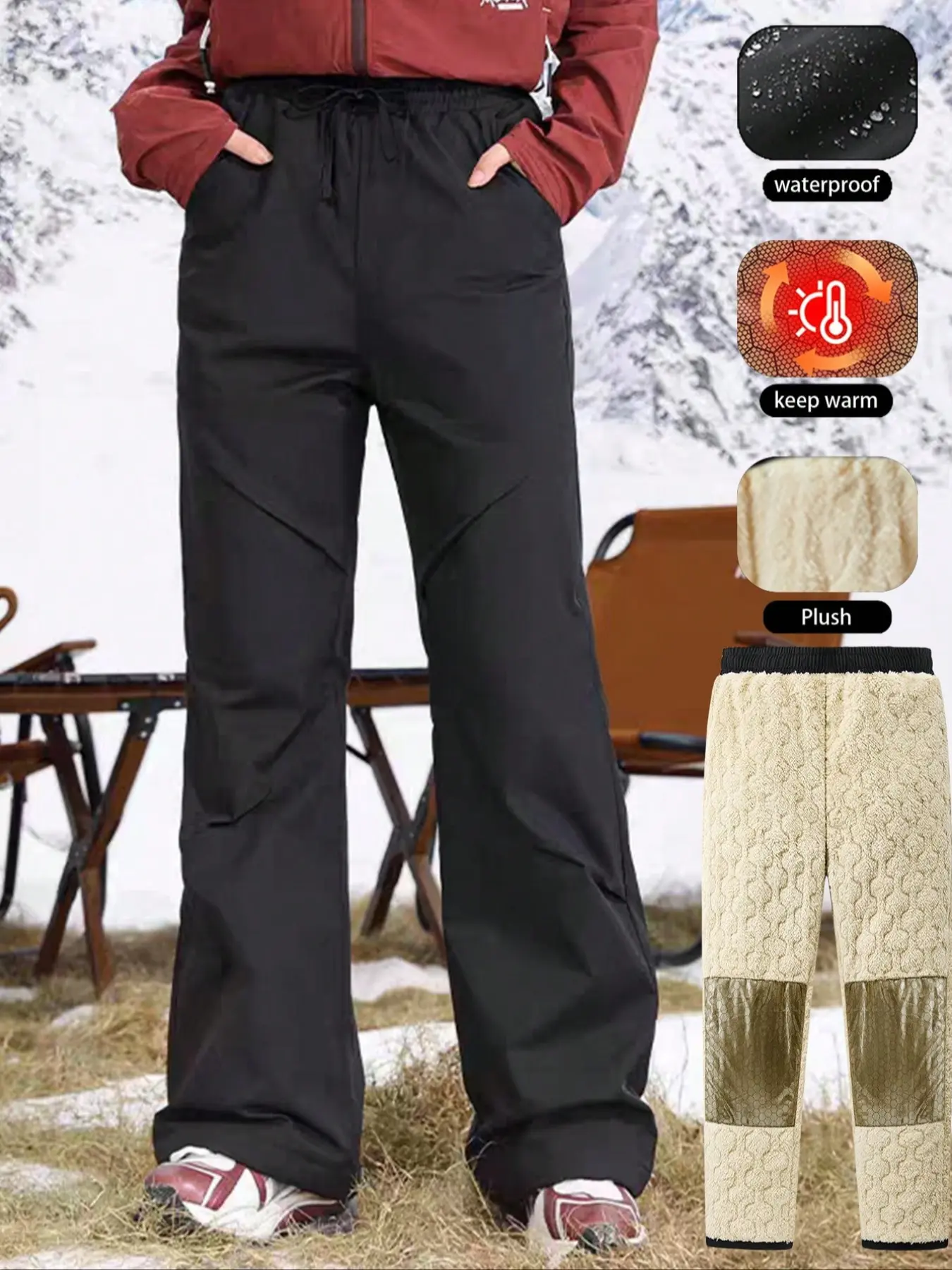 Women's Winter Ski Pants Waterproof Windproof Hiking Trousers with Fleece Lining and Graphene Heated Pad, Adjustable Waist and Cuffs Outdoor Pants