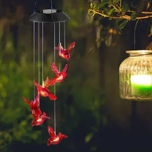 Solar Outdoor Wind Chime Hanging Light LED Decorative Lights - Cardinal Design, 1 Pcs Garden Terrace Decor, Unique Gift for Mom & Grandma, Garden Accessories