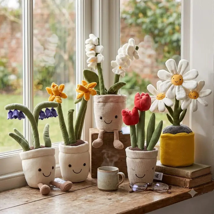 Jellycat Bluebell Potted Flower Stuffed Animal - Plush Fabric Soft Texture Unisex Cute Size Collectible, Desktop Decor, Gift Idea for Plush Lovers, Kawaii