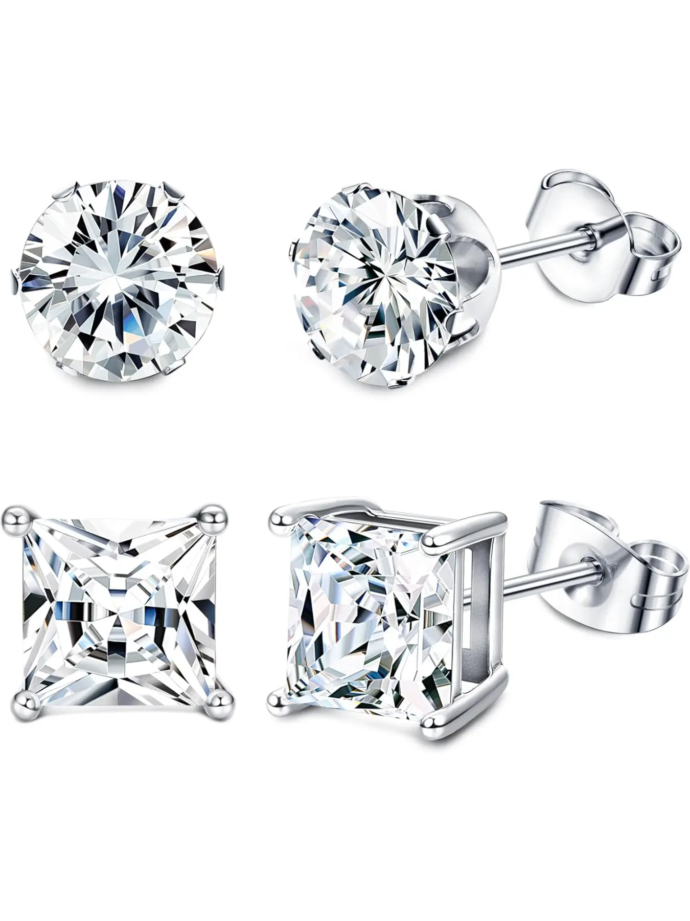 2 Pairs Hypoallergenic Cz Stud Earrings for Men Women, 316L Stainless Steel with Square Round Design, Jewelry Set for Sensitive Ears, Fashionable Earrings, Casual Earrings Set, Hoop Earrings Set