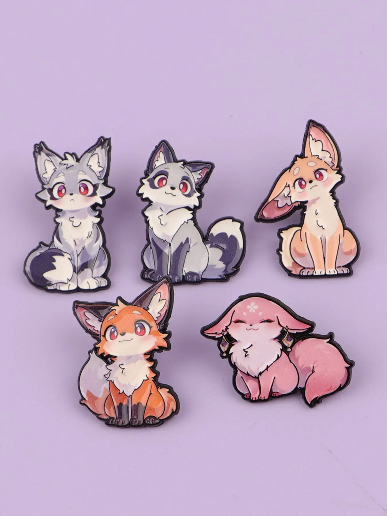 5pcs/set Cute Fox Cartoon Animal Badges, Unique Drop Set Pins for Men7Women Daily Clothing Decoration, Perfect Gift for Friends, Fashion Accessory, Brooch Pins