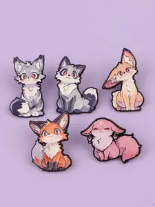 5pcs/set Cute Fox Cartoon Animal Badges, Unique Drop Set Pins for Men7Women Daily Clothing Decoration, Perfect Gift for Friends, Fashion Accessory