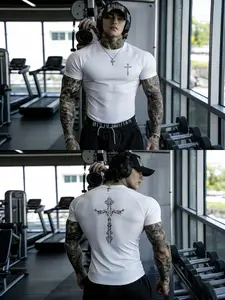 Men's Round Neck Short Sleeve T-Shirt, Comfortable Breathable Sweat-Wicking Fabric, Gym Workout Fitness Training, Casual Fashion Top, Gym Performance Top