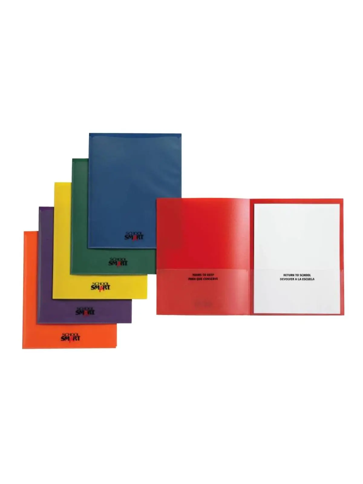School Smart Heavy-Duty Polypropylene Take Home Folders (24-Pack, Assorted Letter Size) - Bilingual Labels, Embossed Border, Business Card Holder Slot, Customizing Front & Back Covers, 2 Full-Size View Pockets, Maximum Protection