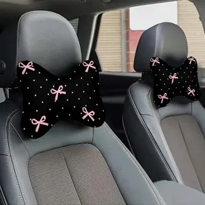 1 pink butterfly print car headrest pillow, neck and lumbar support 3-in-1, soft and fluffy, suitable for all seasons, ideal for long drives, naps, and various other situations, automotive accessory seat cover headrest