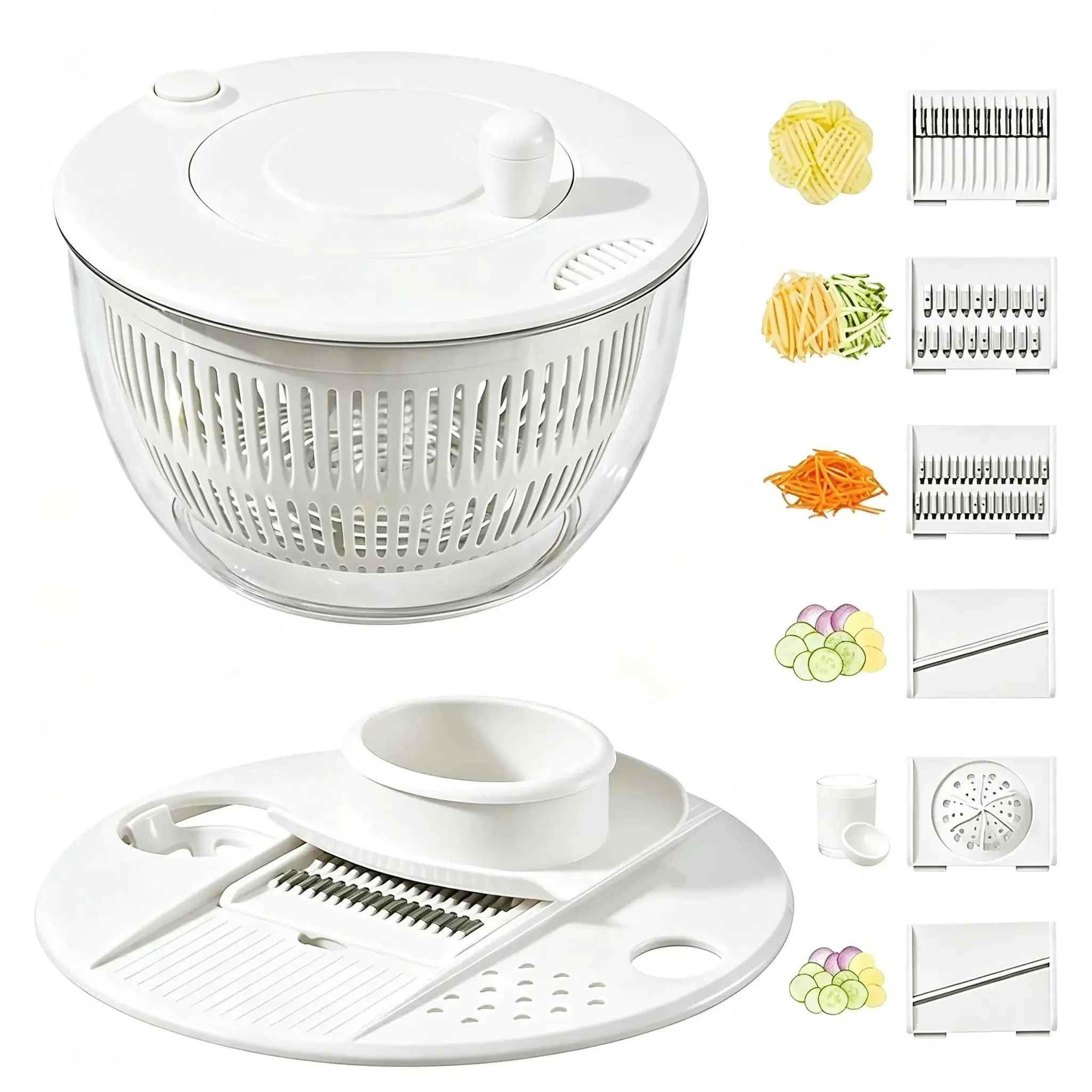 KATHY HOT Salad Spinner Large, 3 IN 1 Vegetable and Fruit Washing Bowl with Strainer, Lettuce Spinner with 5 Blades Slicer, Egg Yolk Strainer, Salad Bowl for Efficient Salad Preparation, 5.3 Qt Kitchen Gadgets Set#SummerWins#DFYD