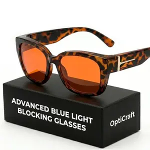 OptiCraft Fit Over Oversized Blue Light Blocking Glasses for Gaming, Headset Compatible, Amber-Tinted Lenses, Reduce Eye Strain & Headaches, Enhance Focus for Esports & Gamers, Better Sleep, Square