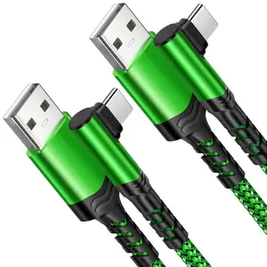 Right Angle Type C Charger   10ft 90  USB C  Braided Cord Compatible with  16/15,  Galaxy S24/S23/S22 Ultra/S21 FE/S20/S10/S9, A13/A12/A03s-2Pack,Green
