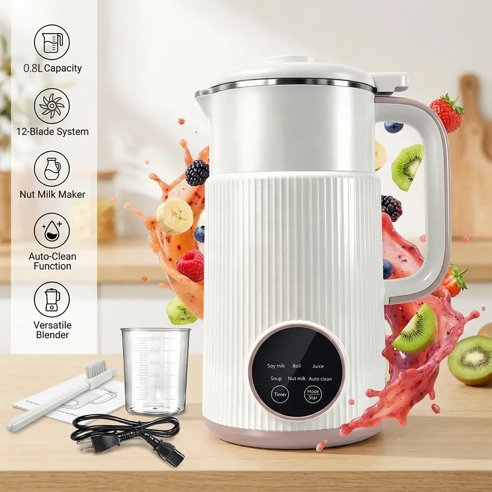 【Back To School Gift】0.8L Nut Milk Maker - Compact Kitchen Blender with 12-Blade System, 1-Touch Auto-Clean, Boil Function, for Hot Soups, Smoothies, Juices, Family Household Appliance,home essentials