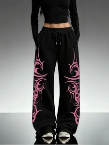 Women's Casual Sporty Long Pants, Fashion Tribal Print Sweatpants, Drawstring Loose Wide Leg, All Season Versatile Pants