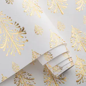 Gold Wrapping Paper-17inch*197inch（23.4sq.ft.ttl Per Roll- Gold 3D Embossed Foil Woodlands for Christmas,Birthday, Holiday, Wedding,Thanksgiving