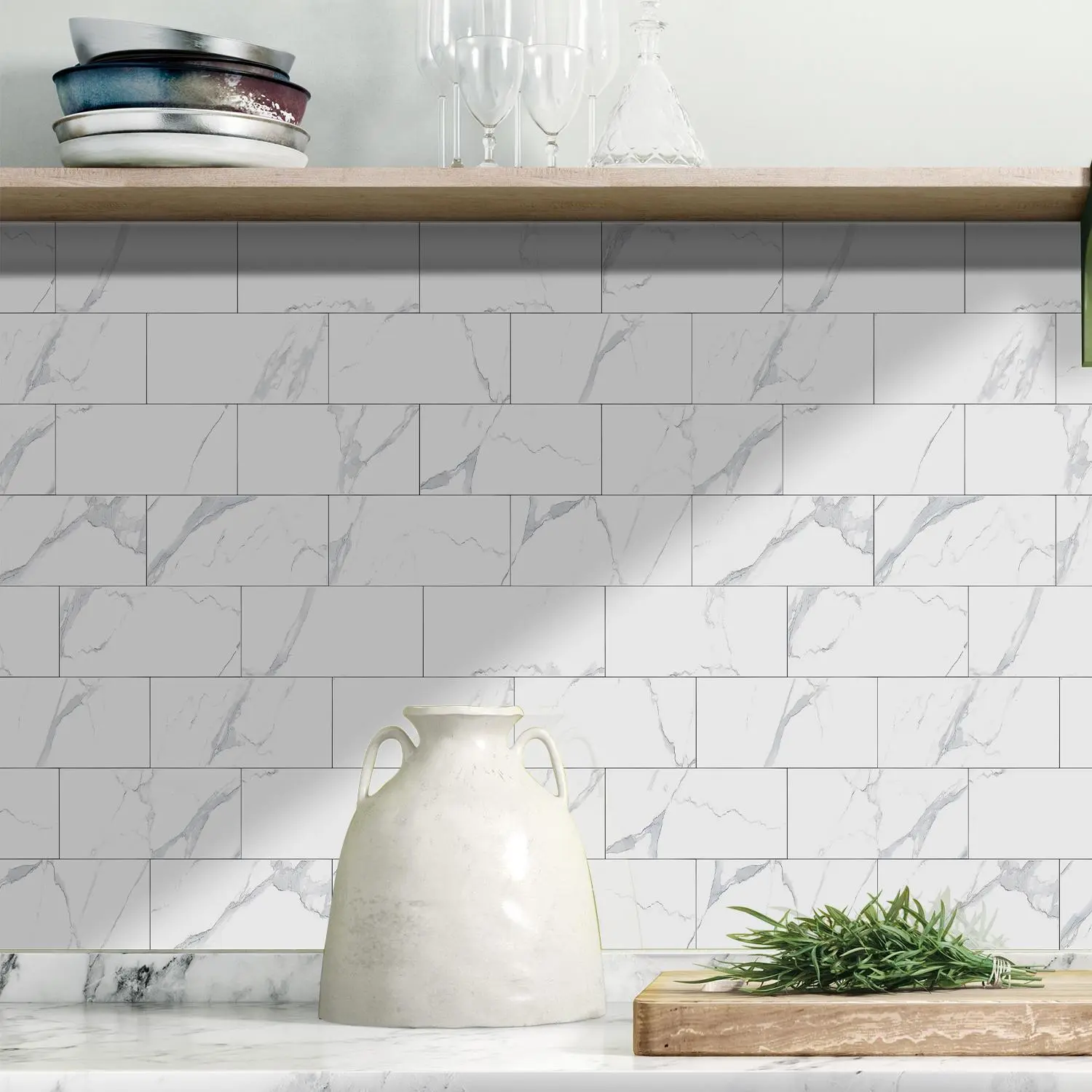 Marble Tile PVC Wallpaper, Removable Waterproof Backsplash, Removable Decorative Backsplash, Thick Foam Tiles, Ideal for Kitchen, Bathroom, Laundry, Fireplace