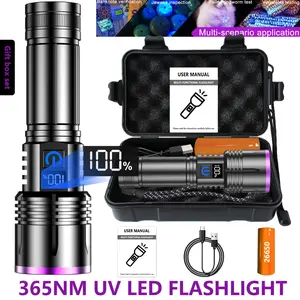 High-Power 365nm UV Flashlight, Portable Aluminum Alloy, Type-C Charging, 26650 Battery, Ideal for Fluorescent Inspection, Gift Ideas, Digital Display Flashlight