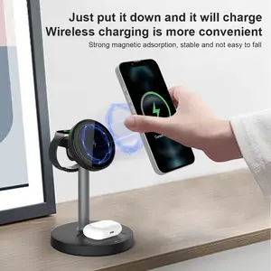 RUIMAlLAl Sleek 3-in-1 Wireless Charger Stand Qi2 Certified Fast Charging Dock for Apple Devices 15W Charger Desktop Stand Compatible with iPhone17 16 15 14 13 12 Series AirPods iWatch Series