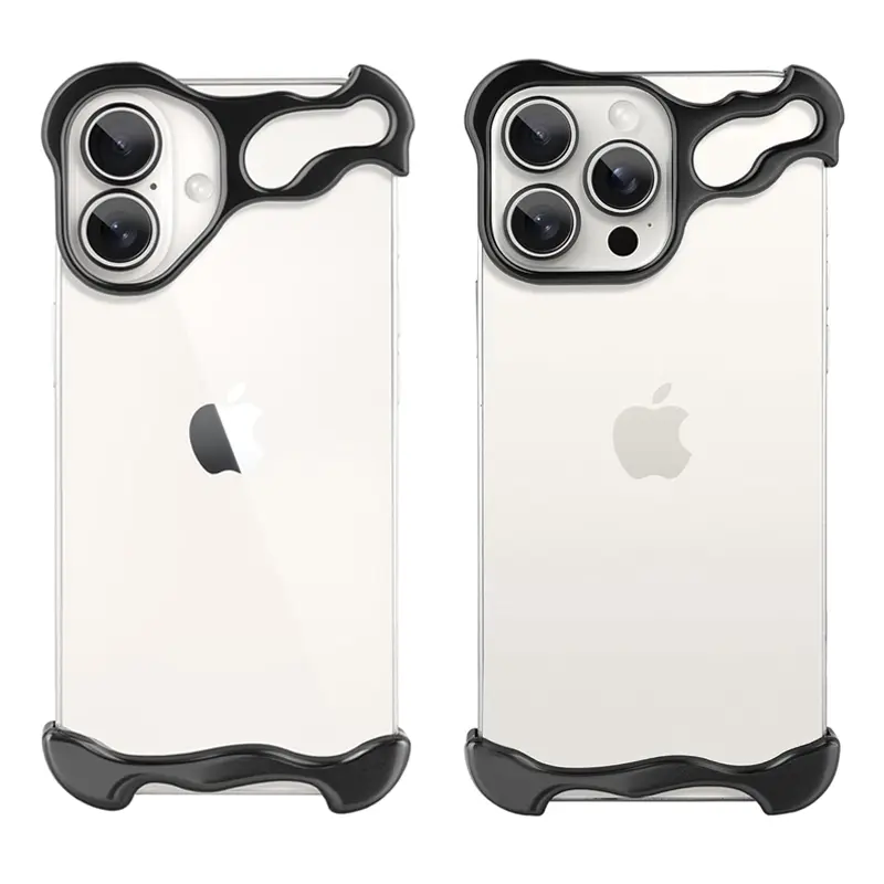 Bezel-less Aluminum Metal Phone Case with Induvial Lens Protector Cover,Frameless Metal Lightweight,Minimalist Protective Phone Shell, Shock Absorption