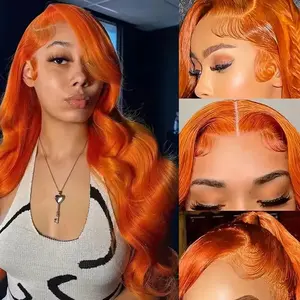 350 Orange Ginger Body wave 13x6 Lace Frontal Wig Orange Color HD Transparent Lace Frontal Human Hair Wigs For Black Woman PrePlucked Wig