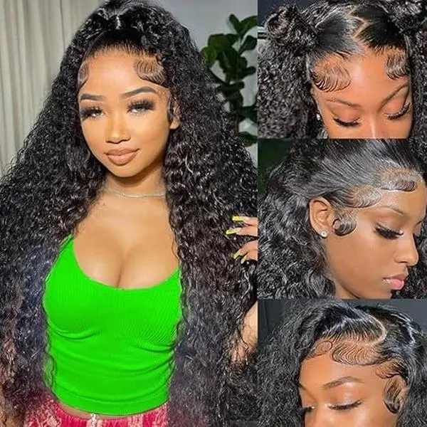 Anyweek Kinky Curly Wig Human Hair 13x6 HD Deep Wave Lace Frontal Curly Wigs Human Hair 200% Density Curly Lace Front Wig Pre Plcked Deep Wave Wigs with Baby Hair Natural Color summerwins