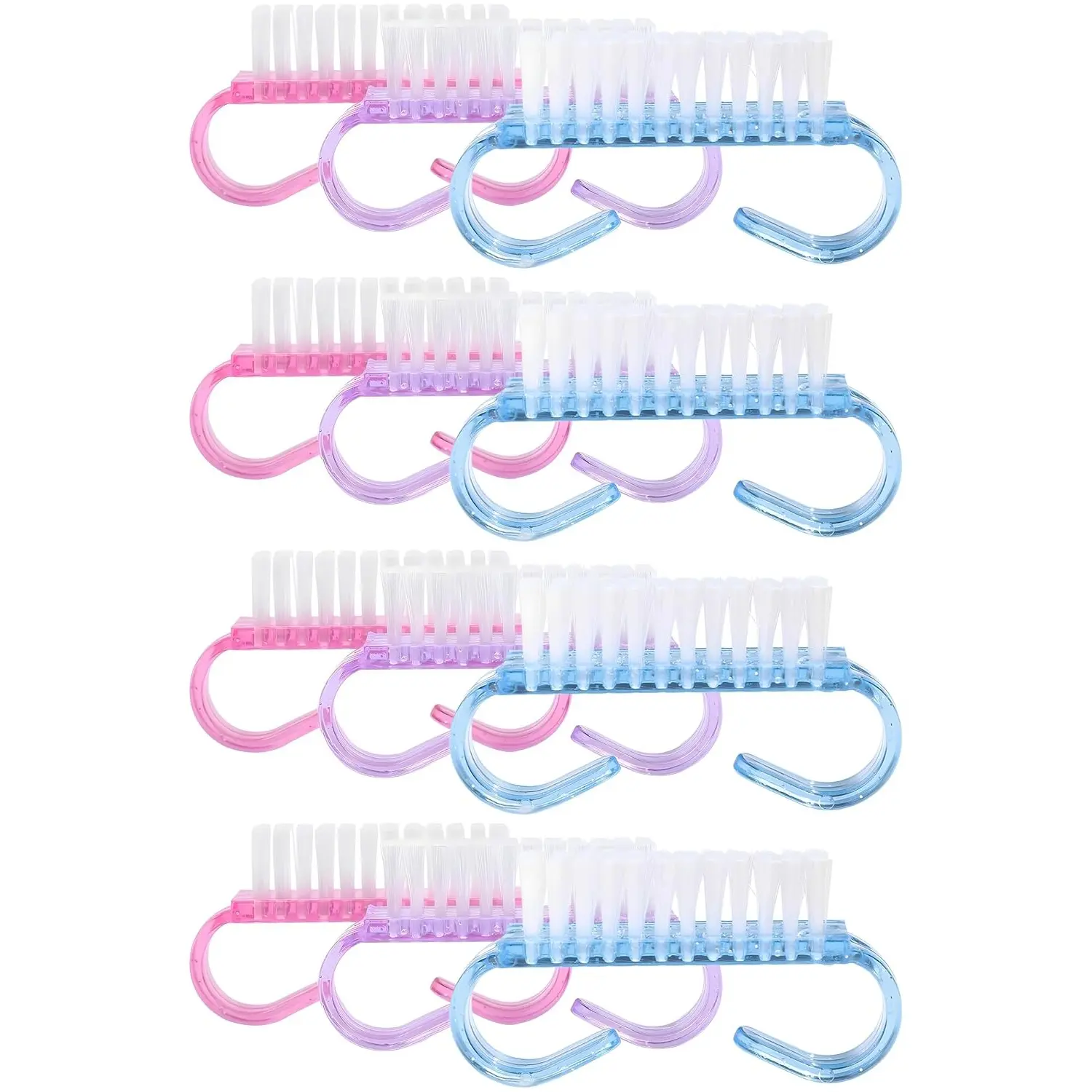 12-piece handle nail brush set (3colors), nail scrub cleaning brushes for toe and fingernail care, pedicure brushes for men and women, Nail Art Tools