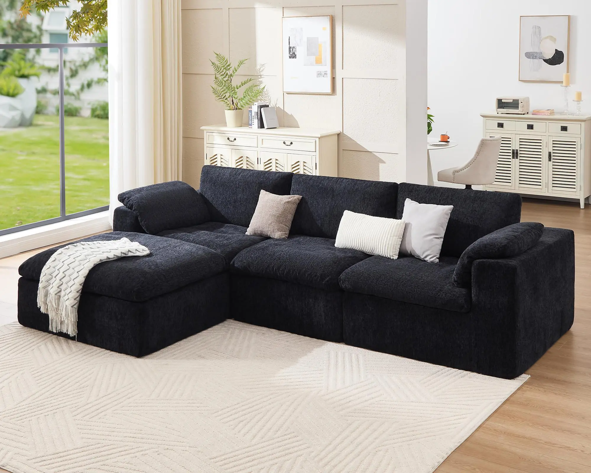 【Ships in multiple Boxes】AMERLIFE Cloud Couch Sectional, No-Assembly Modular Sectional Sofa with 83.5 inch Deep Chaise, Oversize Cloud Couch for Living Room