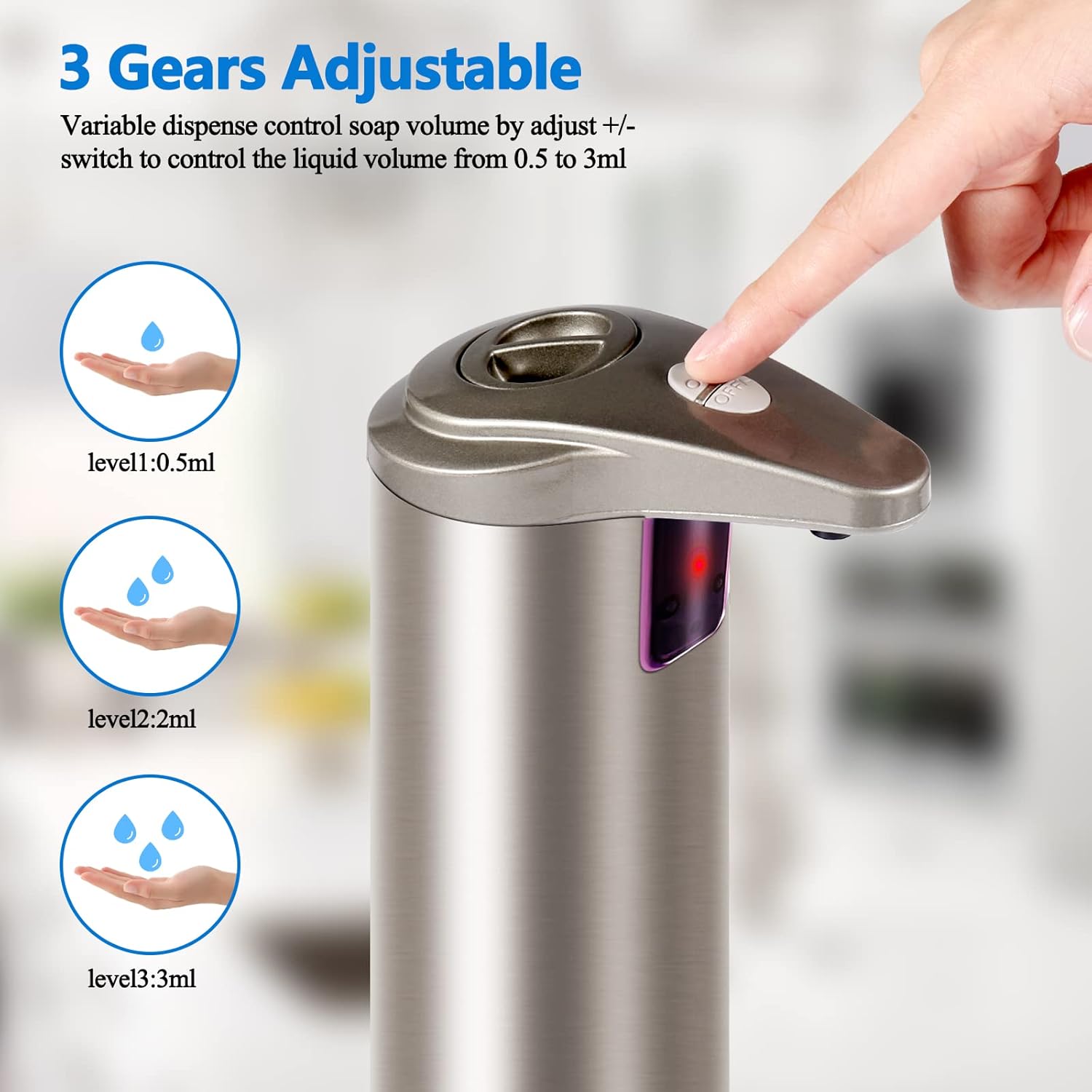Automatic Soap Dispenser, Fits Most Soaps, 3 Adjustable Dispensing Levels, Precise Sensing, Easy to Use & Refill, Touchless Soap Dispenser for Kitchen Automatic Soap Dispenser, Fits Most Soaps, 3 Adjustable Dispensing Levels, Precise Sensing, Easy to Use & Refill, Touchless Soap Dispenser for Kitchen