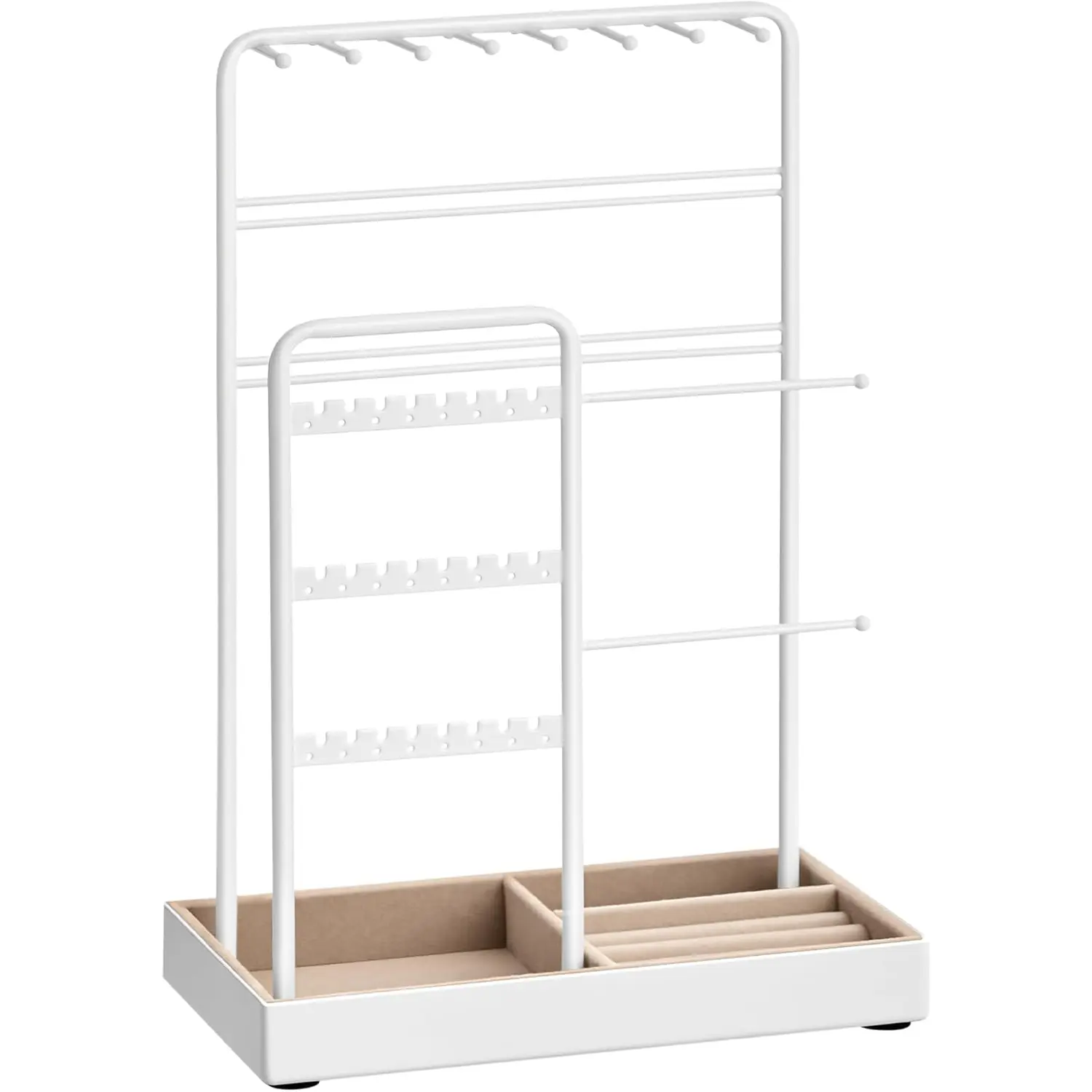 SONGMICS Jewelry Holder, Jewelry Organizer, Jewelry Display Stand with Metal Frame and Velvet Tray, Necklace Earring Bracelet Holder, for Studs, Rings, Christmas Gift, White UJJS021W01 SONGMICS