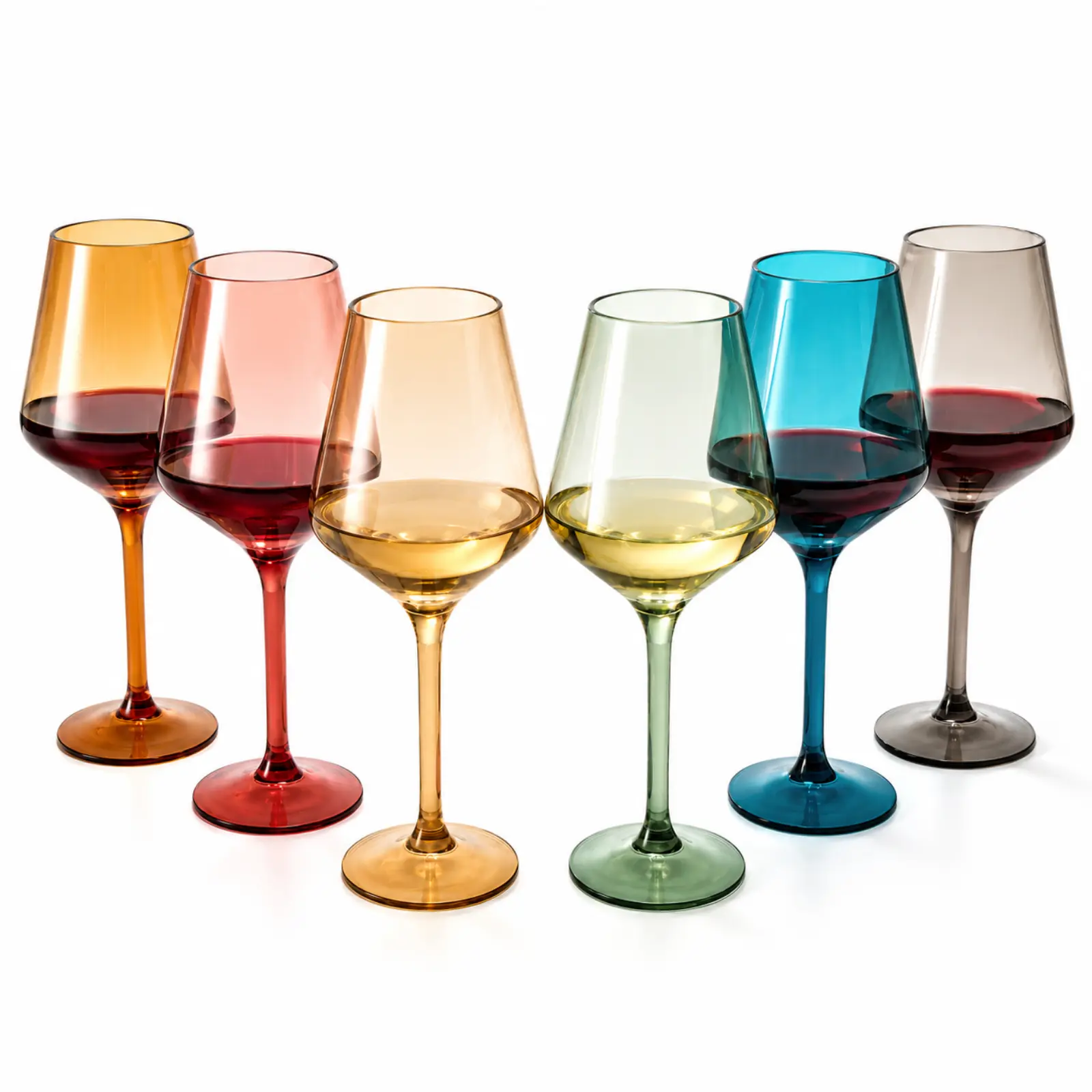 European Style Plastic Crystal, Stemmed Wine Glasses | Set of 6 | Acrylic Tritan