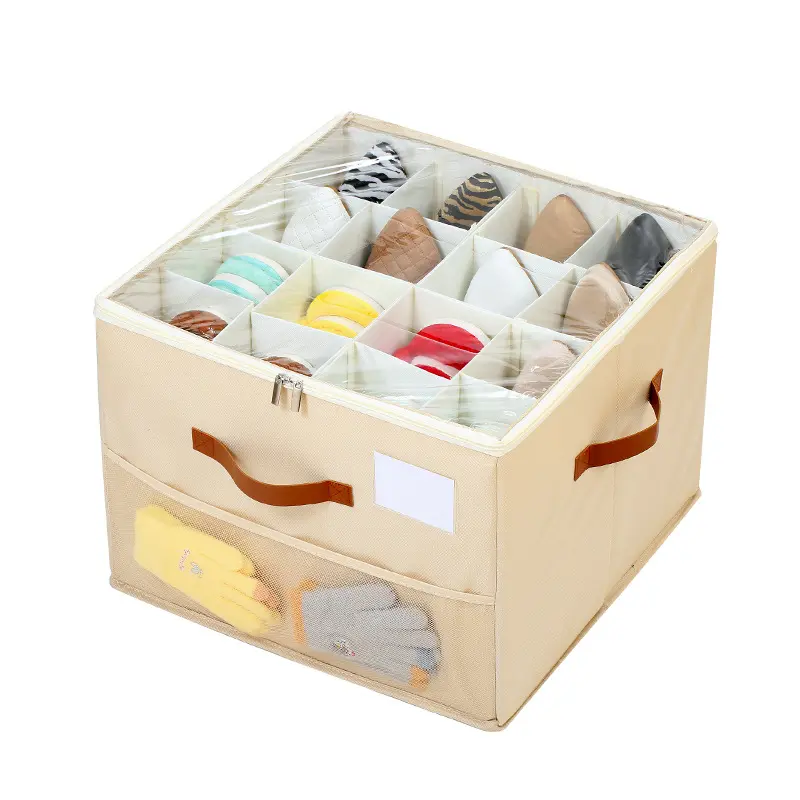 Shoe Storage Boxes with Clear Cover, Fabric Closet Organizer Bins, Adjustable Dividers for Sneakers, Foldable Space-Saving Container, Fits 8-16 Pairs, Dorm Room Essentials, Home Decor Organizer