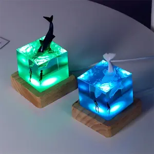3D Marine Whale Cube  Table Resin Decorations Novelty Shark Diver Ocean Micro Landscape Desktop Night Accessories
