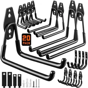 Garage Hooks, 20-Pack Steel Garage Accessories for Organization and Storage, Heavy Wall Mount Duty Hooks with Anti-Slip Coating for Hanging Ladder, , Power Tools and More Tools, Black