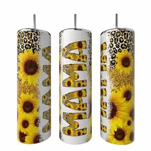 Sunflowers MAMA 20 oz Skinny Tumbler - Vacuum Insulated Flask with Lid & Straw - Customizable Drinkware for Hot & Cold Beverages