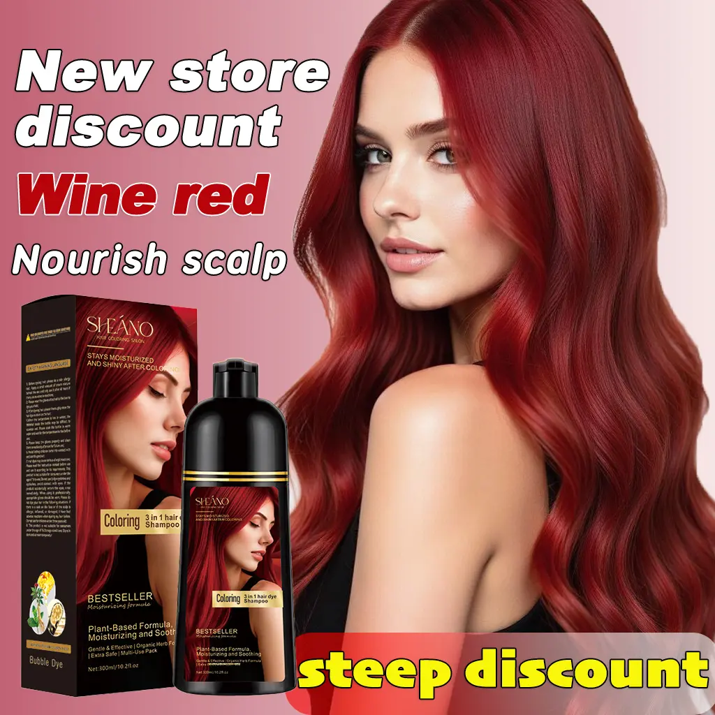 3-in-1 Wine Red (Burgundy) Dark Brown Salon Hair Dye Shampoo - Herbal Haircare with Ginseng Extract, Conditioning Formula, Gray Hair Coverage, Color-Depositing Long-Lasting Natural Semi-Permanent Color