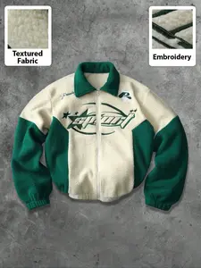 Unisex Street Style Racing Culture Speed Letter Print Fleece Jacket, Fall & Winter Patchwork Coat, Y2K Fashion, Racer Gift