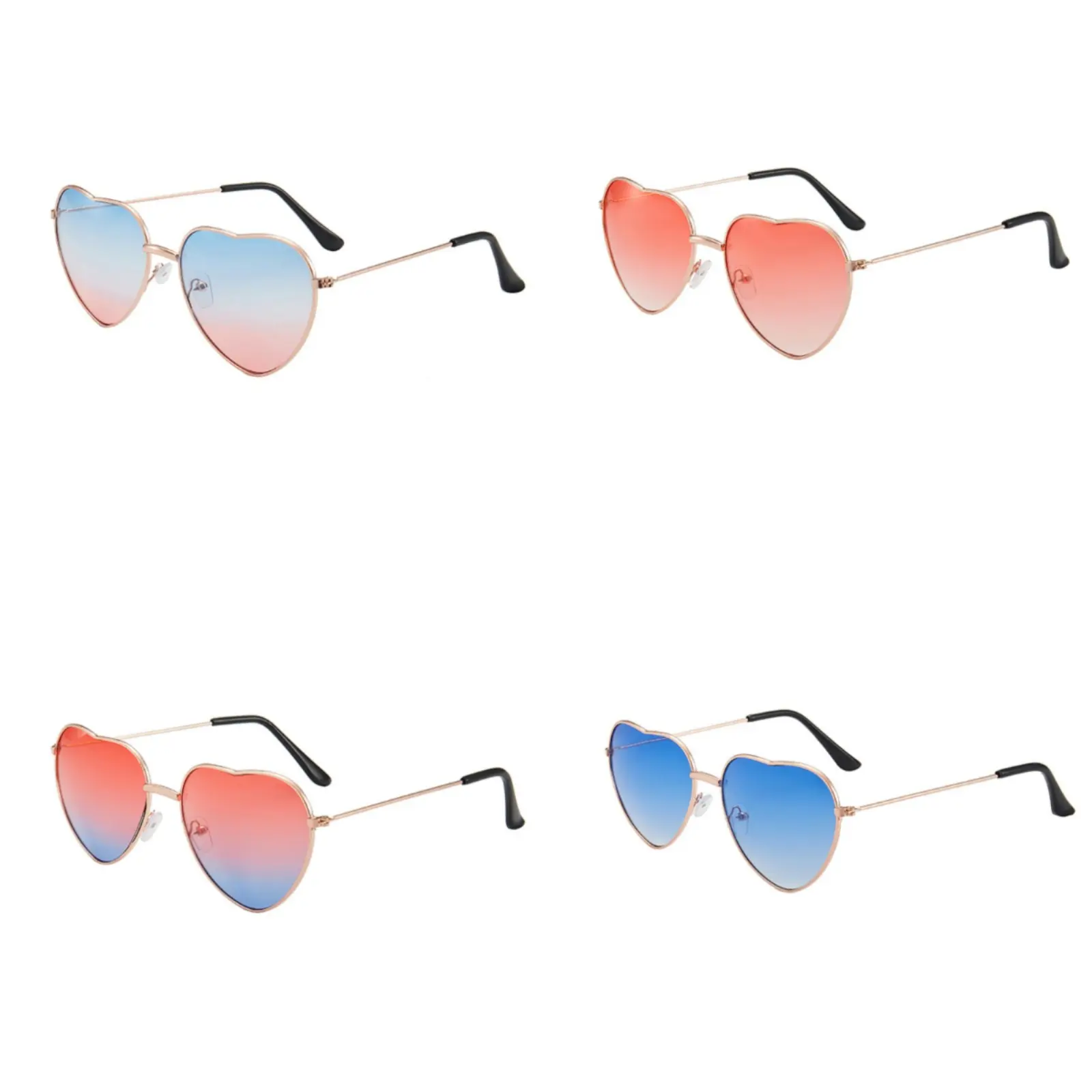 Women's Heart-Shaped Sunglasses, 4-Piece Semi-Rimless Metal Frame Set with Multi-Colored UV Lenses for Casual Beach Parties & Travel, Female, 4-Piece Multi-Colored Glasses Set