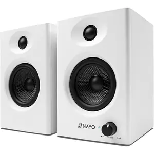 60W Computer Speakers for Gaming and Music,   5.3, Stereo 2.0 Speakers for Desktop PC  or Laptop, Surround Sound Speaker, 3.5 mm Aux RCA Input, USB-, 1 Pair, White