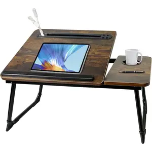 Laptop Desk for Bed, Laptops Bed Tray Desk with 5 Different Angles, Foldable Laptop Bed Table with USB Charge Port and Cup Holder for Writing Working (Rustic Brown)