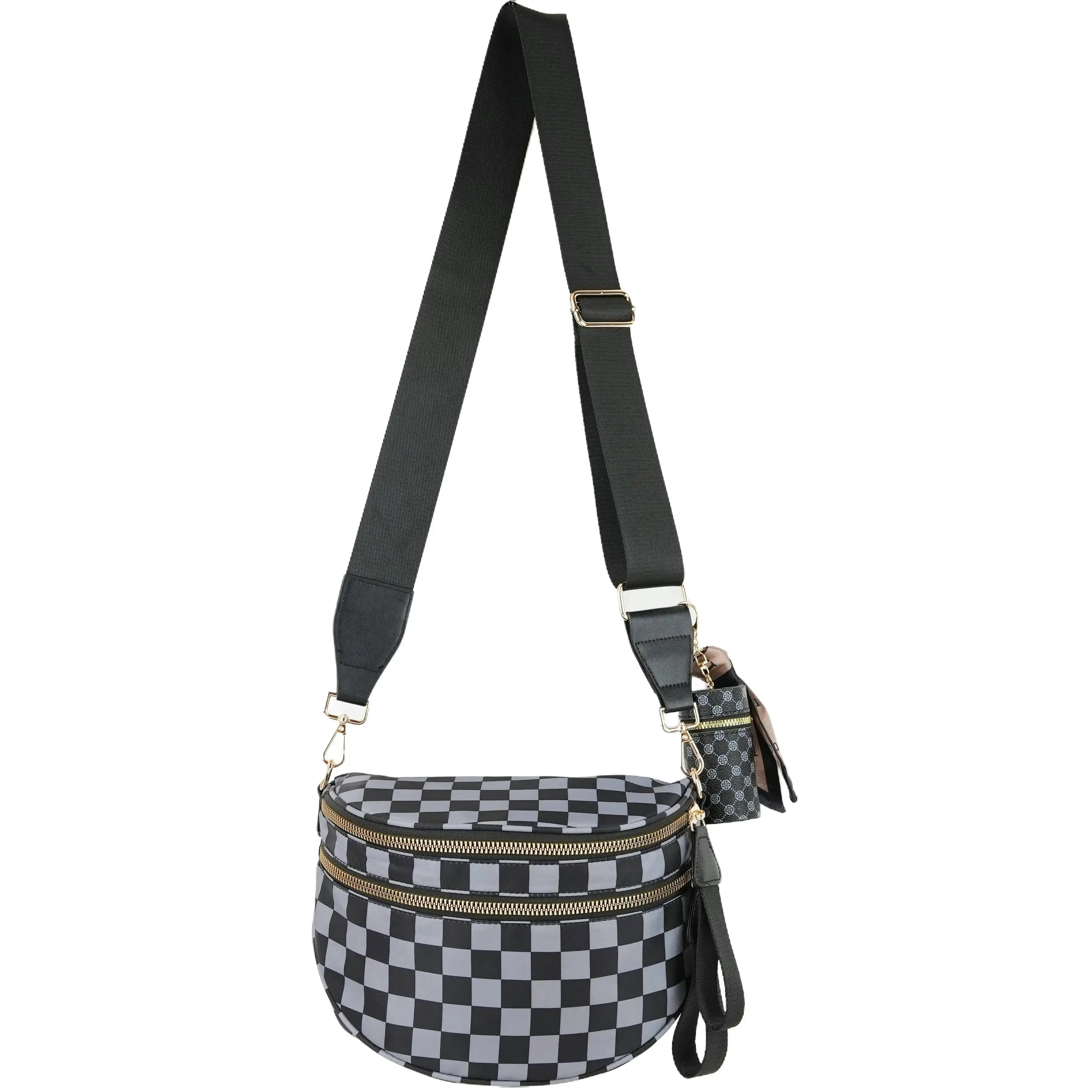 Spacious Checkered Nylon Crossbody Bag Bum Bag Checkered Handbags Wallets for Women. Large Sling Bag Purse with Adjustable Strapcheckered crossbody ba