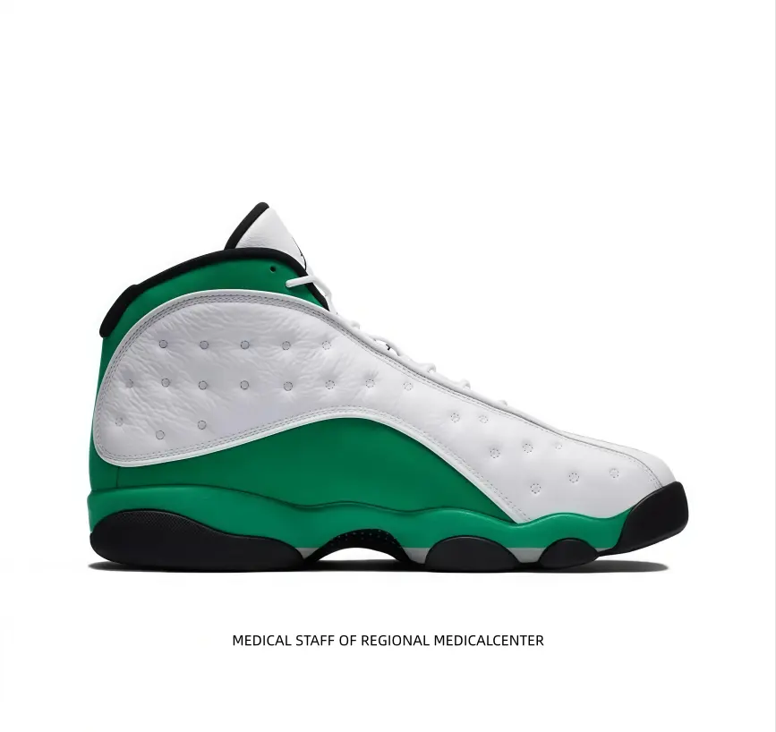 White & Emerald Green High-Top Sneakers with Textured Leather Upper – Retro Design & Cushioned Sole for Urban Streetwear & Daily Wear