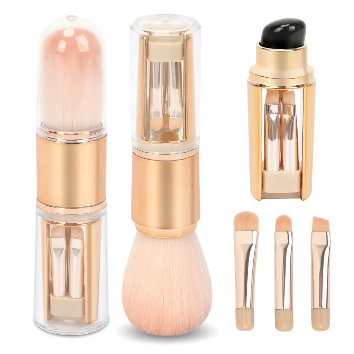 5-In-1 Portable Makeup Brush Set, Facial Eyeshadow Brush Kit, Extendable Washable Cosmetic Tool, Travel & Professional Use, Multifunctional Makeup Brushes, Beauty Travel Brush, Face Makeup Brushes, Makeup Brushes Kits