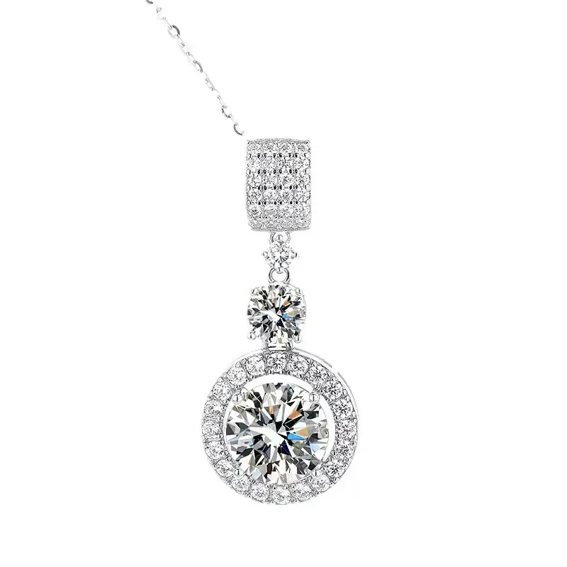 5 Carat Round Halo Moissanite Pendant With Adjustable 7'' Chain，Copper Plated White Gold