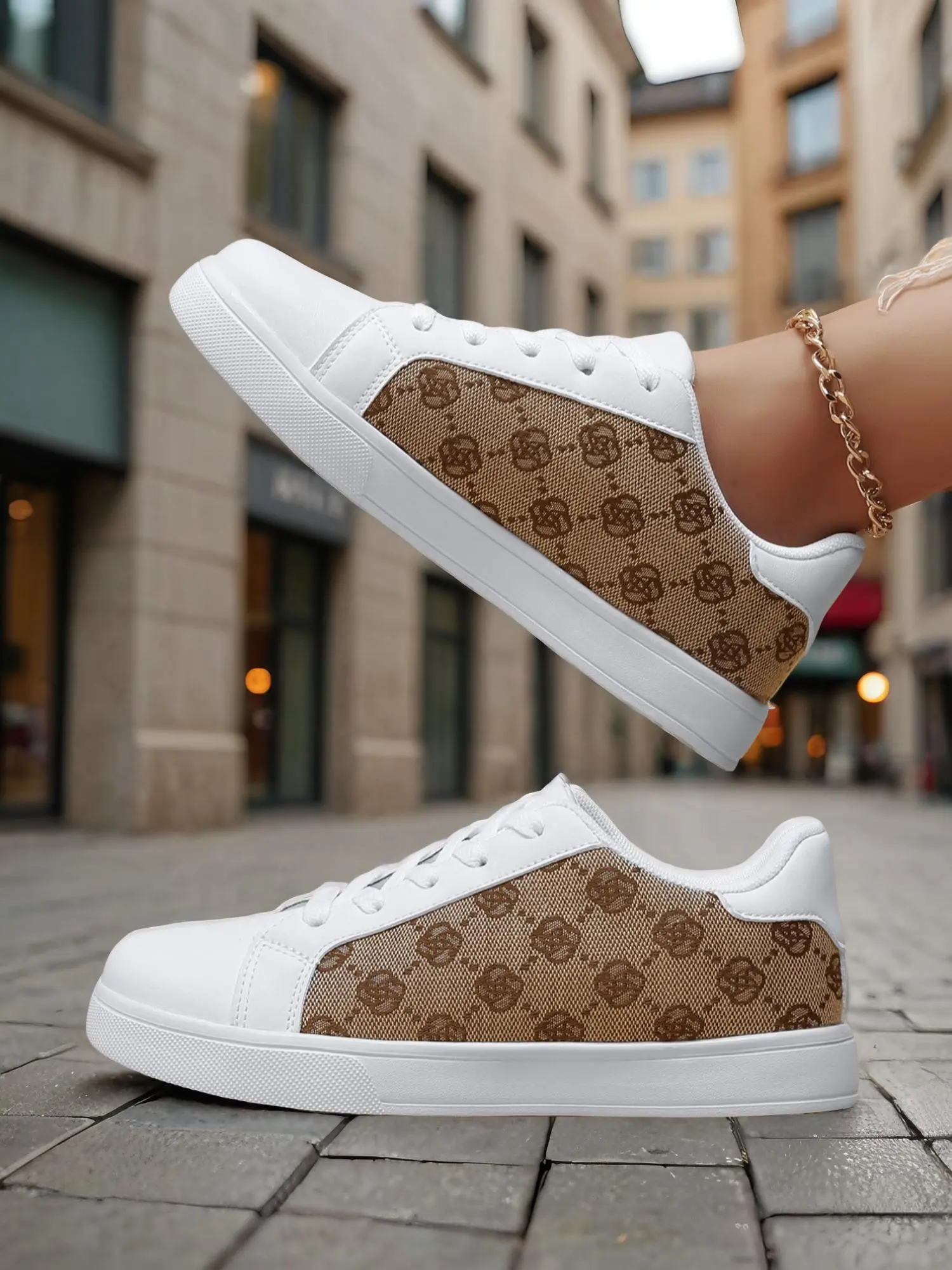 Women's Fashionable Floral Pattern Lace Up Sneakers, Casual Comfortable Sports Shoes for Daily Wear, Female All-match Round Toe Shoes for Daily Wear, Lifestyle Sneakers, Trendy Walking Sneaker