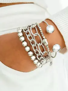 5pcs Retro Maximalist Layered Bracelet Set, Chunky Chain + Bead, Punk Style, Stackable Bracelets, Ideal for Dates, Vacations, Daily Wear & Parties