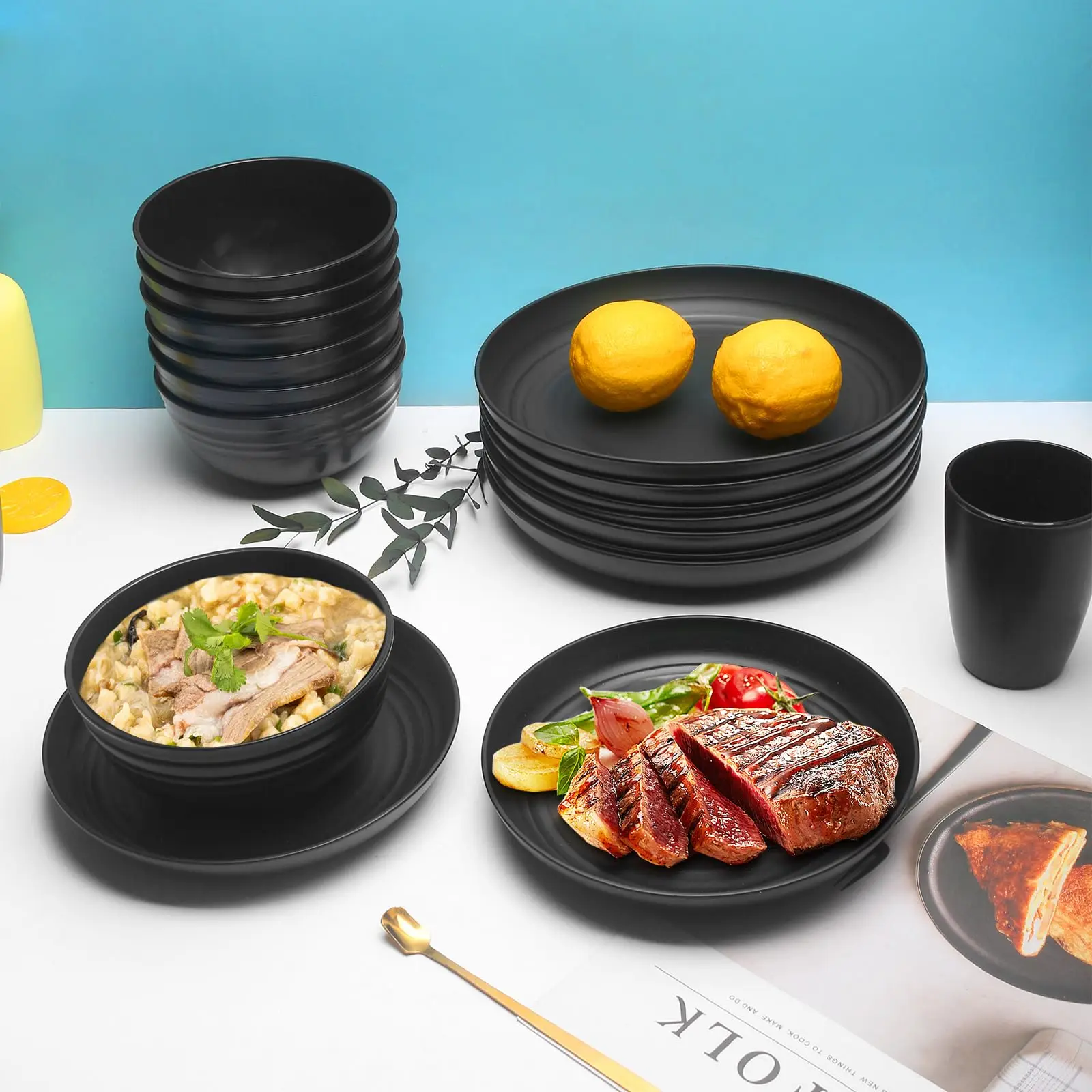 Dinnerware Set, 24pcs/set Including Plate, Dessert Plate, Bowl and Cup, Outdoor Camping Tableware Set, Summer Essentials, Summer for Gift, Kitchen Acc