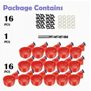 16-Piece Automatic Waterer Kit, Self-Filling Chicken Feeding Bowls with Drill Bit & Stand, Integrated Auto-Stop Duck & Bird Feeder, Durable PP Material