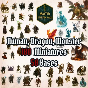 2D Flat DND Miniatures with Bases, Hard Flat Minis, for Party Games & Activities | Dungeons and Dragons, Dragonbane, Pathfinder Monsters, Heros, Race, NPC Hard Cardboard Standee Set - Perfect RPG/TTRPG Accessories Gift
