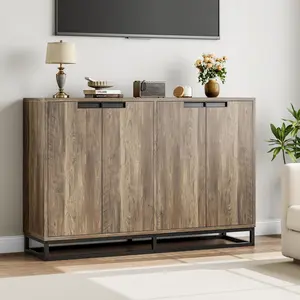 55" Buffet Storage Cabinet, Sideboard Modern Credenza with Metal Base 4 Doors and Shelves, Accent Coffee Bar Table for Kitchen Dining Room, Living Room