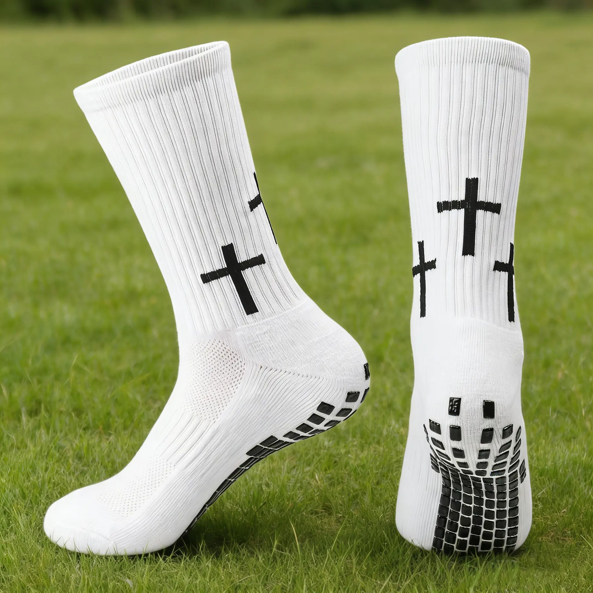 4 Pairs of Unisex Non-Slip Soccer Socks,Cross Grip Soccer Socks - Anti-SlipGrips Sports Socks with Breathable &Thickened Sole for Men Women Youth US 6-13